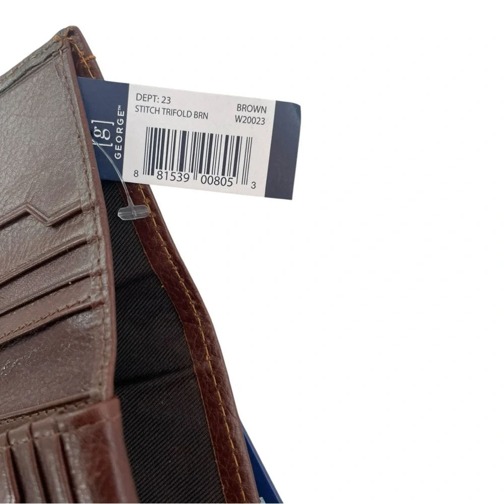 George Flip ID Men's Crunch Trifold Leather RFID Wallet Brown Very Nice NWT